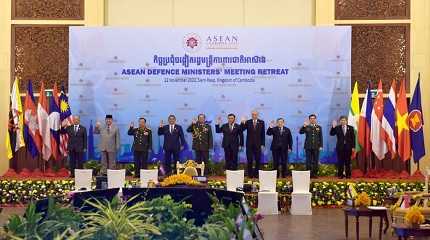 Cambodia's defense minister Tea Banh with other defense ministers