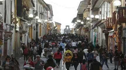 People walk on a street