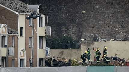 Specialist rescue teams at the scene of an explosion and fire