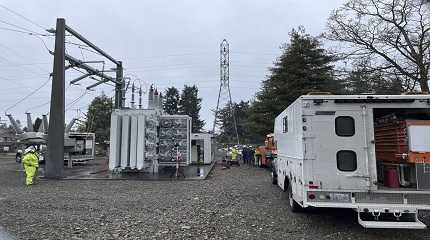 Tacoma Power crew works at an electrical substation