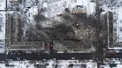 buildings hit by Russian rockets