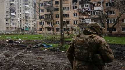 buildings damaged by a Russian military strike