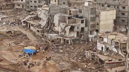 collapsed buildings in Derna