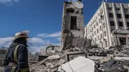 State Administration building damaged by shelling in Kharkiv