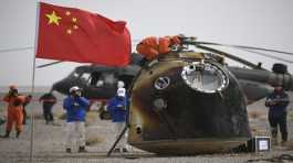 the return capsule of the Shenzhou-13 manned space mission after landing