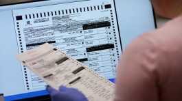 An election worker verifies a ballot