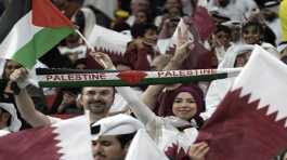 Fans wave the Palestinian flag