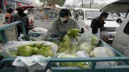 Residents buy fresh vegetables from street vendors