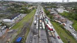 Truckers supportive of President Jair Bolsonaro block a highway