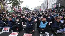 Korean Confederation of Trade Unions shout slogans