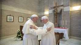 Pope Francis embraces Emeritus Pope Benedict XVI
