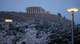 Snow in central Athens