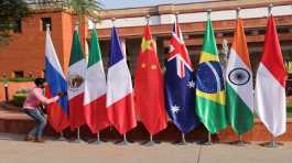 flags outside the venue for G20