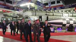 Kim Jong Un was joined by senior Russian and Chinese delegates as he displayed his missiles